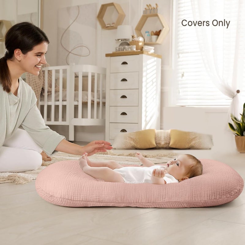 Termichy Baby Lounger Covers Muslin: Soft and Breathable Slipcover for Snuggle Me Lounger - Machine Washable & Zipper-Free for Safe Daily Use - Pink Floral for Girls - Image 2